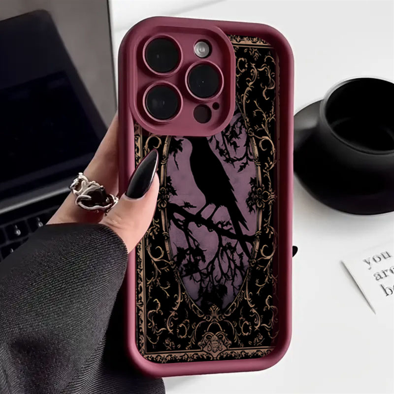 Wine & Beer Guayaquil - Aesthetic Black Crow Pattern Wine Red